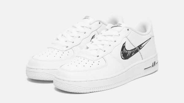 Giày Nike Air Force 1 Low GS 'Doodle Swoosh White Black' DM3177-100 - Ảnh 8