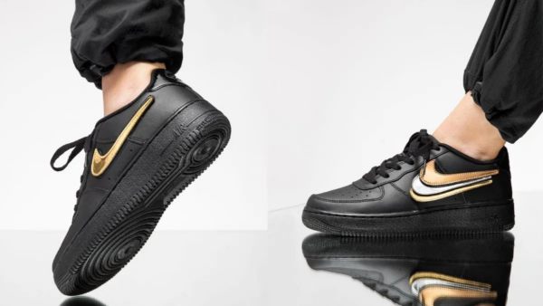 Giày Nike Air Force 1 Black Metallic Gold Removable Swoosh Pack AR7446-001 - Ảnh 9