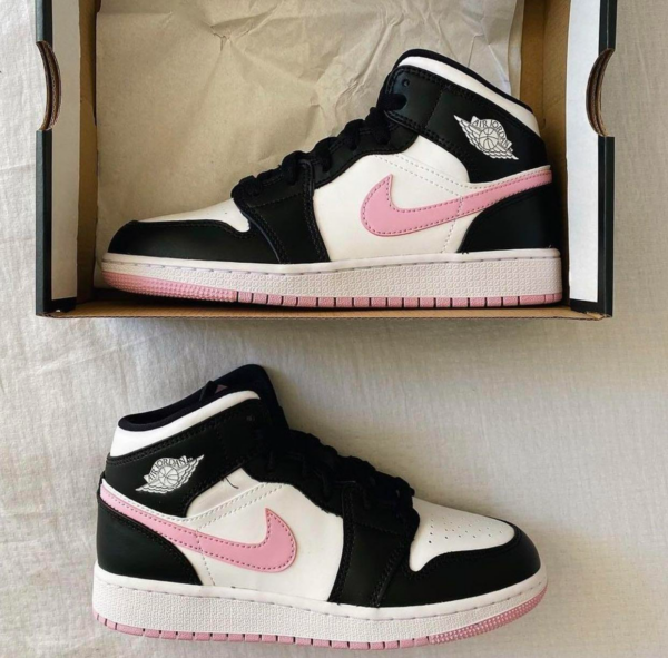 Giày Nike Air Jordan 1 Mid 'White Black Light Arctic Pink' (GS) 555112-103 - Ảnh 8