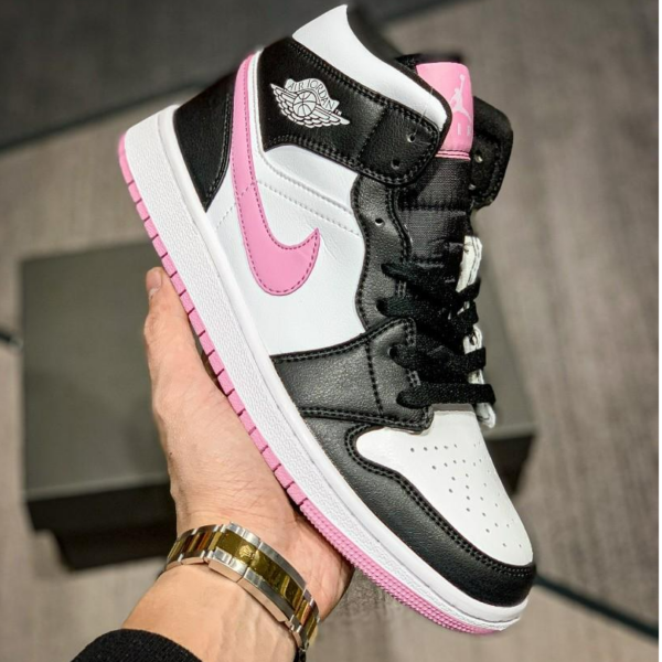 Giày Nike Air Jordan 1 Mid 'White Black Light Arctic Pink' (GS) 555112-103 - Ảnh 7