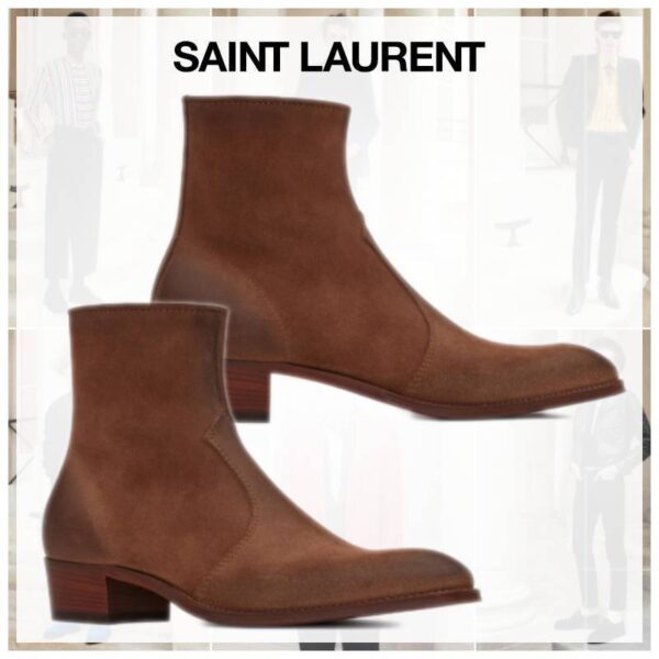 Giày Saint Laurent Wyatt Zipped Boots In Suede 66928525T002749 - Ảnh 2