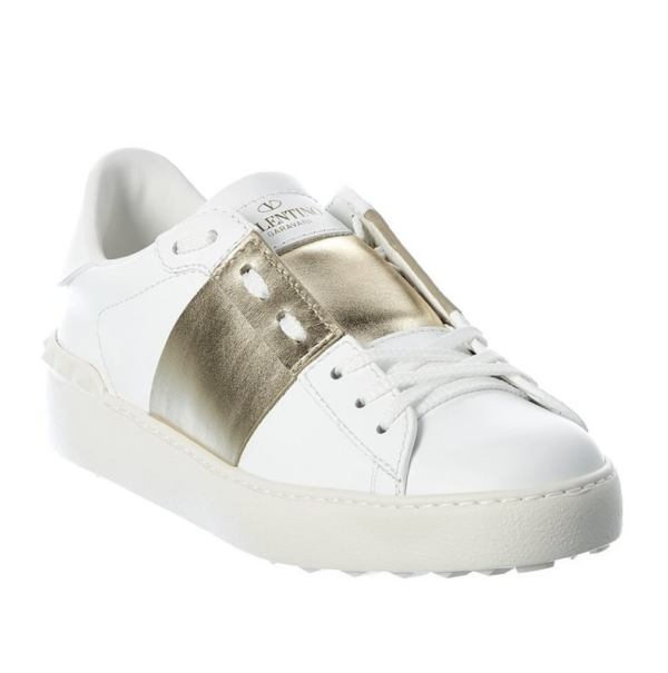 Giày Valentino Gold Stripe Stud Leather Open Sneakers ZW2S0781FLRL71 - Ảnh 3