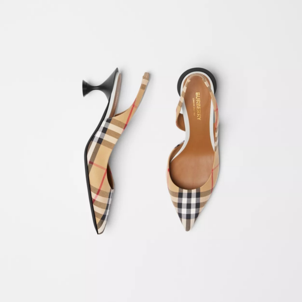 Giày Burberry Wmns Vintage Check Slingback Pumps Beige 80109641 - Ảnh 4