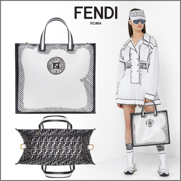 Túi Fendi White Glazed Canvas Bag 8BH357ADBMF1C7A - Ảnh 3