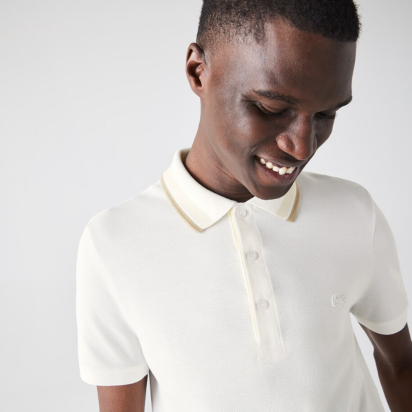 Áo Men’s Lacoste Slim Fit Striped Collar Cotton Piqué White PH0047-K0L - Ảnh 2