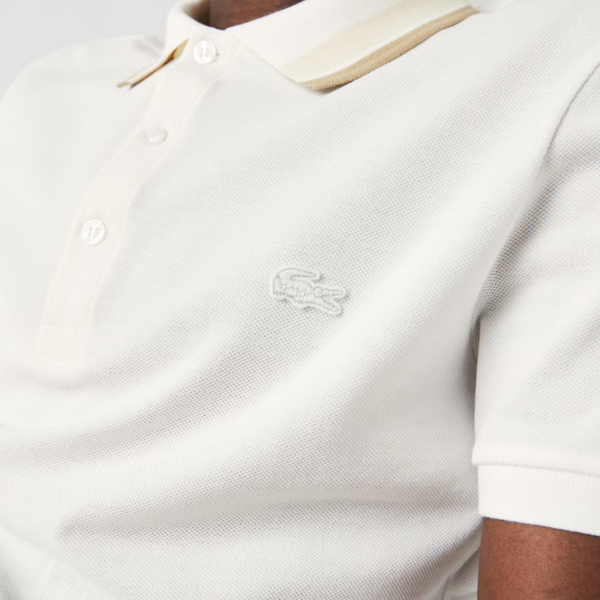 Áo Men’s Lacoste Slim Fit Striped Collar Cotton Piqué White PH0047-K0L - Ảnh 4