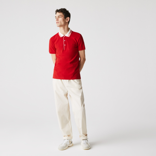 Áo Men’s Lacoste Striped Collar Cotton Piqué Polo Shirt 'Red' PH0047-K7H - Ảnh 5