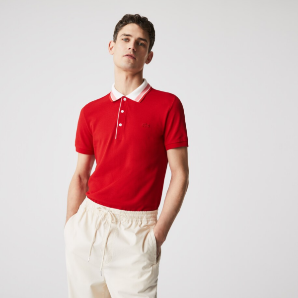Áo Men’s Lacoste Striped Collar Cotton Piqué Polo Shirt 'Red' PH0047-K7H - Ảnh 3