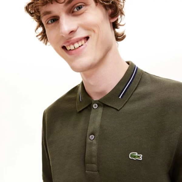 Áo Men's Lacoste Striped Accents Olive Polo Shirt PH8522-S7T - Ảnh 5