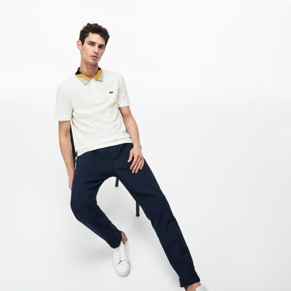 Áo Lacoste Slim Fit Colourblock Striped Knop Piqué Polo Shirt - Ảnh 2
