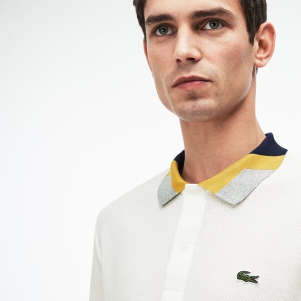 Áo Lacoste Slim Fit Colourblock Striped Knop Piqué Polo Shirt - Ảnh 3