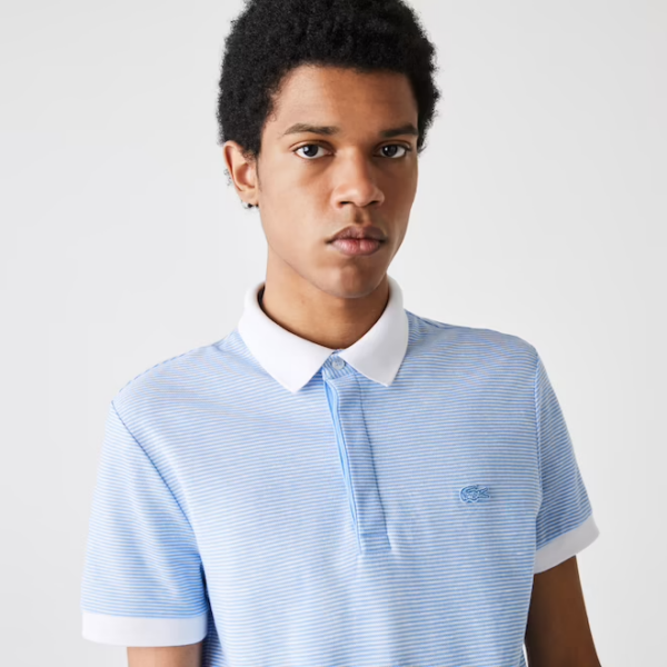Áo Lacoste Linen Blend Striped Polo Blue PH9729-51G - Ảnh 4