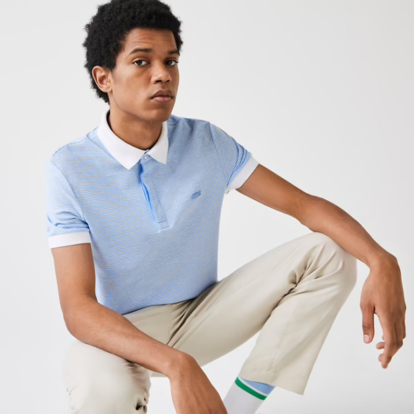 Áo Lacoste Linen Blend Striped Polo Blue PH9729-51G - Ảnh 5