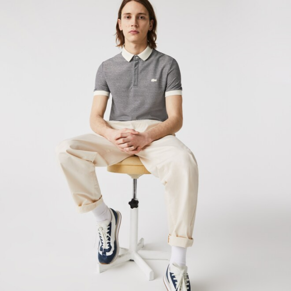 Áo Lacoste Linen Blend Striped Polo Grey PH9729-51G - Ảnh 2