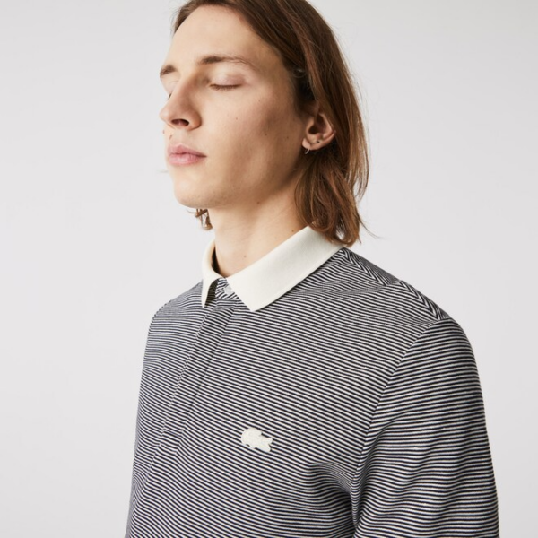 Áo Lacoste Linen Blend Striped Polo Grey PH9729-51G - Ảnh 3