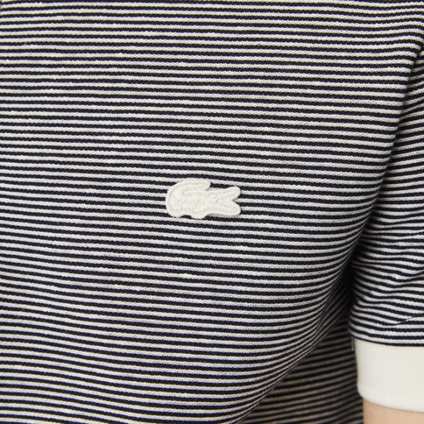 Áo Lacoste Linen Blend Striped Polo Grey PH9729-51G - Ảnh 5