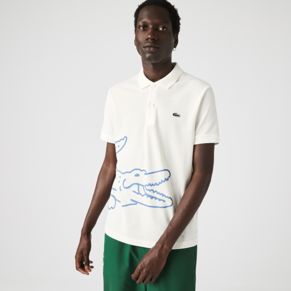 Áo Lacoste Men's Crocodile Print White Polo Shirt PH9739-70V - Ảnh 2