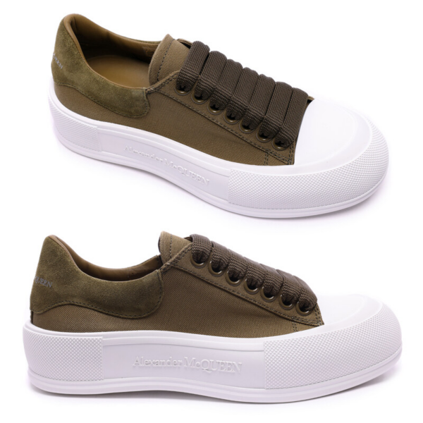 Giày Alexander McQueen Wmns Deck Lace-Up Plimsoll 'Khaki' 654593-W4PQ1-3227 - Ảnh 6