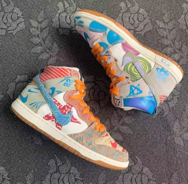 Giày Nike Thomas Campbell x SB Dunk High 'What The' 918321-381 - Ảnh 6