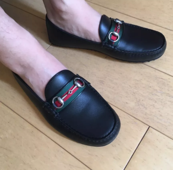 Giày Gucci Black Leather Men's Green Interlocking G Horsebit 624698 1XH10 1066 - Ảnh 4