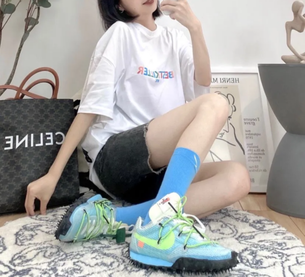 Giày Nike Off-White x Wmns Waffle Racer 'Vivid Sky' CD8180-400 - Ảnh 6