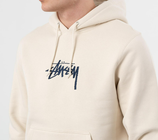 Áo Stussy Stock Logo Embroidered Hoodie Cream - Ảnh 3
