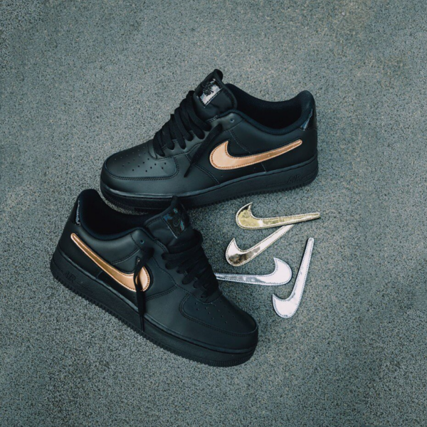 Giày Nike Air Force 1 Black Metallic Gold Removable Swoosh Pack AR7446-001 - Ảnh 5