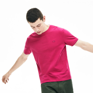 Ao Lacoste Ribbed Bottom Band Crew Neck Pique T-Shirt Pink TH5037-UAF