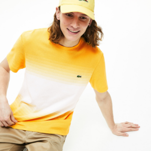 Ao Lacoste Cotton Pique Cotton Crew Neck T-shirt White Yellow TH5074-00