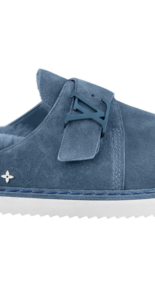 Giày Louis Vuitton LV Easy Mules With Fur 'Blue' 1A9INY - Ảnh 4