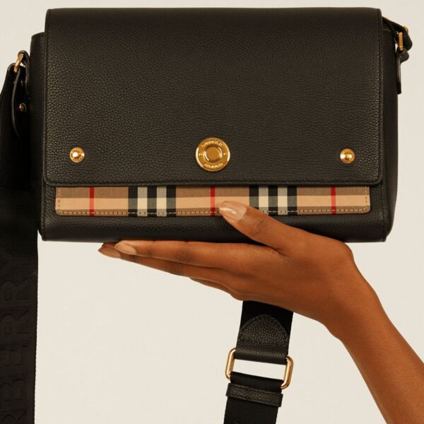 Túi Burberry Leather and Vintage Check Note Crossbody Bag 'Black' - Ảnh 2