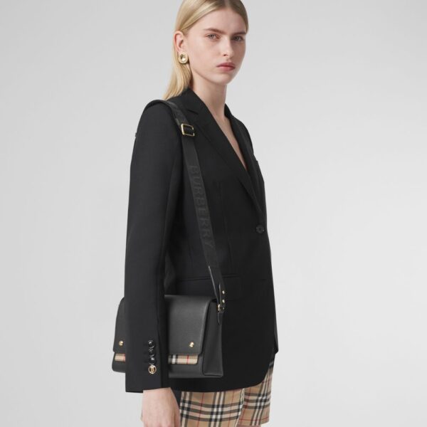 Túi Burberry Leather and Vintage Check Note Crossbody Bag 'Black' - Ảnh 3