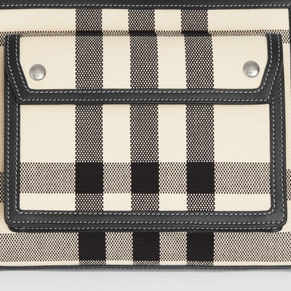 Túi Burberry Mini Check Canvas and Leather Pocket Bag 'Butter Beige Black' - Ảnh 2