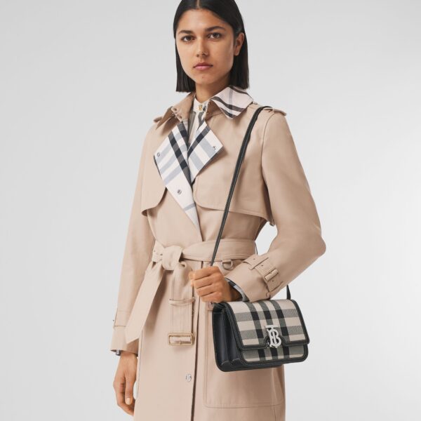 Túi Burberry Small Check Canvas and Leather TB Bag 'Butter Beige Black' - Ảnh 3