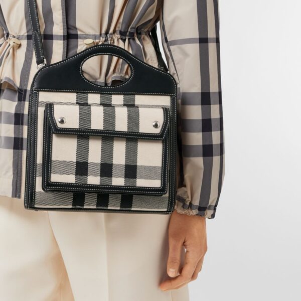 Túi Burberry Mini Check Canvas and Leather Pocket Bag 'Butter Beige Black' - Ảnh 3