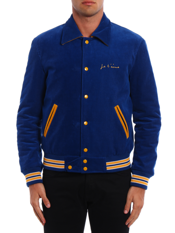 Áo Saint Laurent Paris Je t'aime Royal Corduroy Varsity Jacket - Ảnh 2