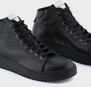 Alternative view of Giày Armani Signature Logo Leather Mid-top 'Black' X4Z101XN1631K001