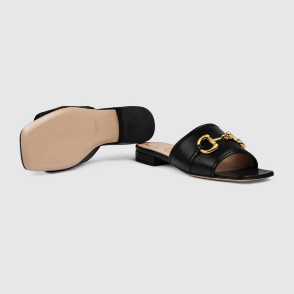 Dép Gucci Wmns Leather Slide Sandal Horsebit Black 623111-1RH00-1000 - Ảnh 2