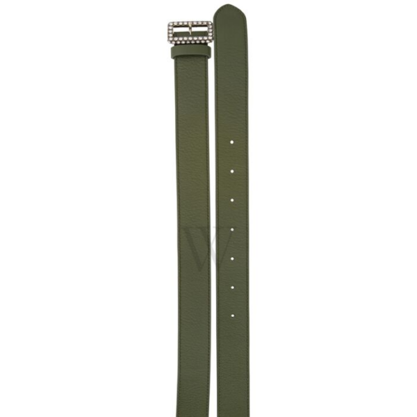 Thắt lưng Burberry Crystal Buckle Leather Belt In Dark Olive 8006937 - Ảnh 3