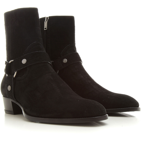 Giày Saint Laurent Wyatt Crocodile Embossed Suede Harness Boot 6035151Y2001000 - Ảnh 2