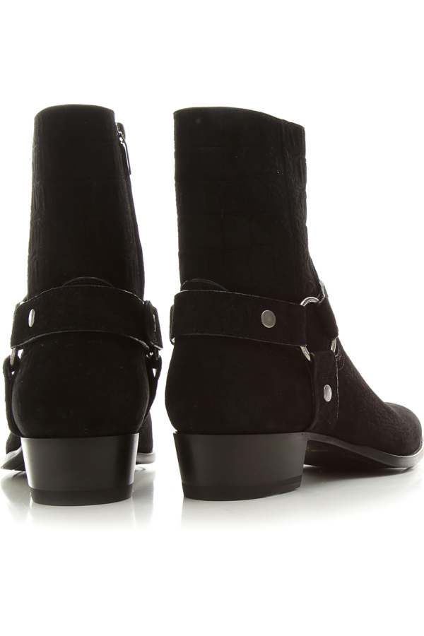 Giày Saint Laurent Wyatt Crocodile Embossed Suede Harness Boot 6035151Y2001000 - Ảnh 4