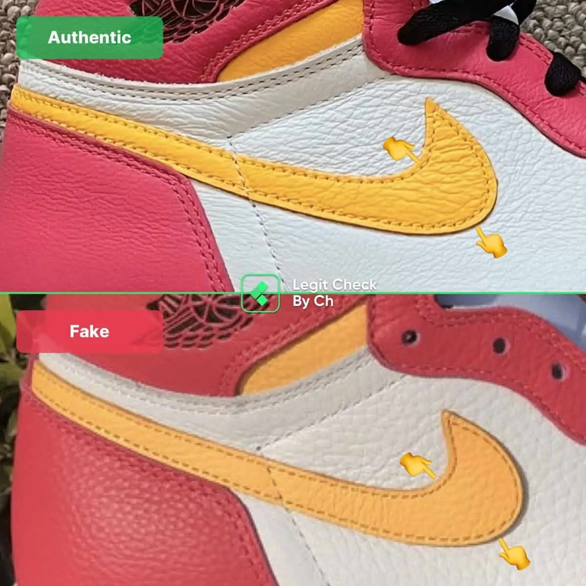 Mách bạn cách nhận biết Air Jordan 1 Light Fusion Red thật và giả Hinh anh 10: Mach ban cach nhan biet Air Jordan 1 Light Fusion Red that va gia