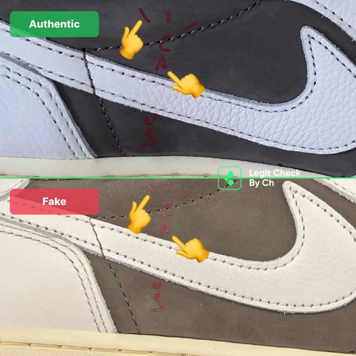 Mách bạn cách nhận biết Reverse Mocha Travis Scott Air Jordan 1 Low thật và giả Hinh anh 5: Mach ban cach nhan biet Reverse Mocha Travis Scott Air Jordan 1 Low that va gia