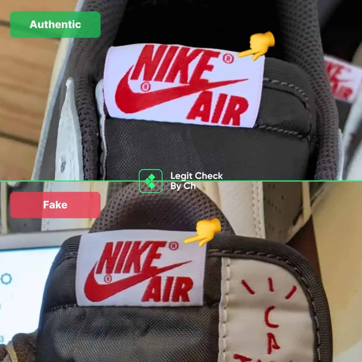 Mách bạn cách nhận biết Reverse Mocha Travis Scott Air Jordan 1 Low thật và giả Hinh anh 10: Mach ban cach nhan biet Reverse Mocha Travis Scott Air Jordan 1 Low that va gia