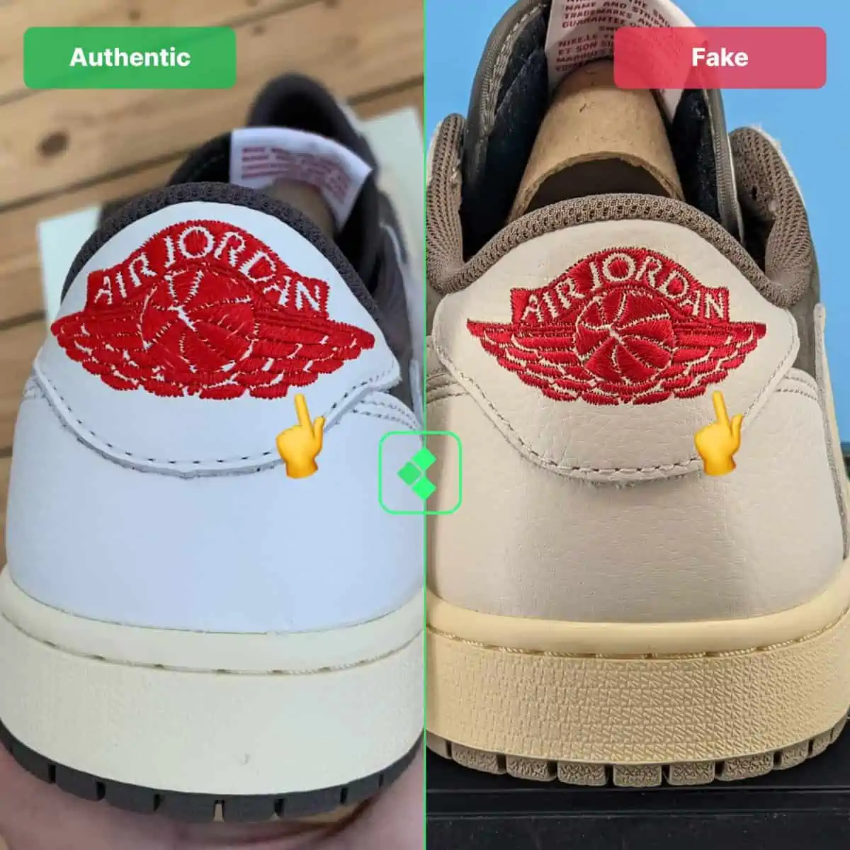 Mách bạn cách nhận biết Reverse Mocha Travis Scott Air Jordan 1 Low thật và giả Hinh anh 7: Mach ban cach nhan biet Reverse Mocha Travis Scott Air Jordan 1 Low that va gia