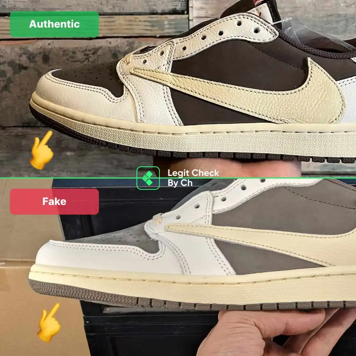 Mách bạn cách nhận biết Reverse Mocha Travis Scott Air Jordan 1 Low thật và giả Hinh anh 4: Mach ban cach nhan biet Reverse Mocha Travis Scott Air Jordan 1 Low that va gia