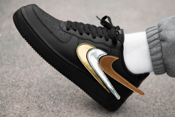 Giày Nike Air Force 1 Black Metallic Gold Removable Swoosh Pack CT2252-001 - Ảnh 4