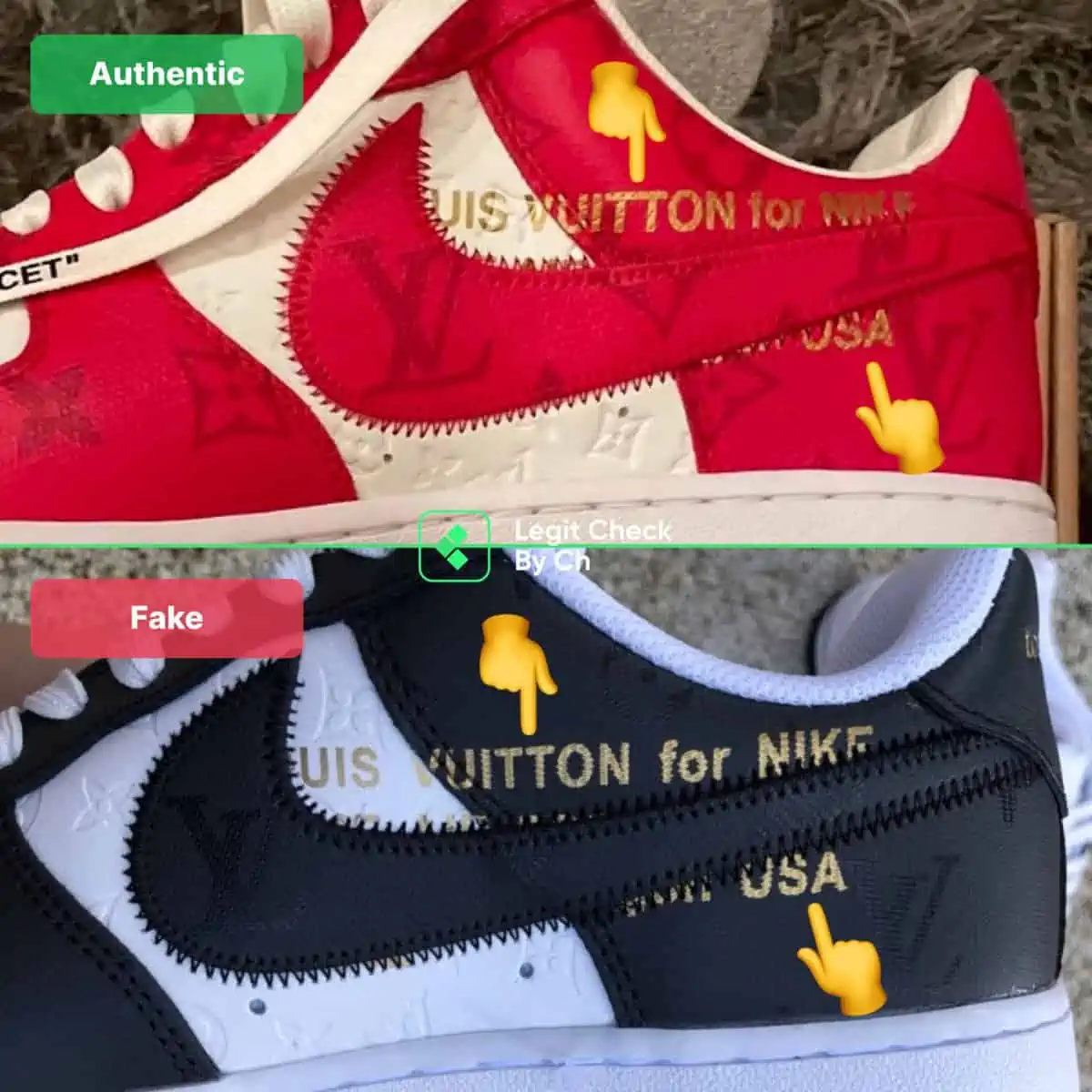 Mách bạn cách nhận biết Louis Vuitton Air Force 1 thật và giả Hinh anh 3: Mach ban cach nhan biet Louis Vuitton Air Force 1 that va gia