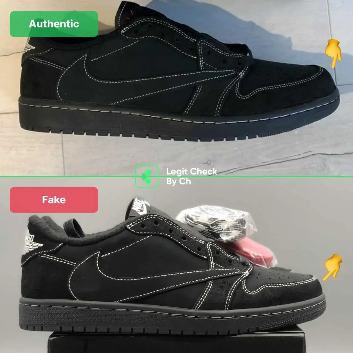 Legit check: Hướng dẫn phân biệt mẫu giày Travis Scott Air Jordan 1 Low Black Phantom thật hay giả Hinh anh 8: Legit check: Huong dan phan biet mau giay Travis Scott Air Jordan 1 Low Black Phantom that hay gia
