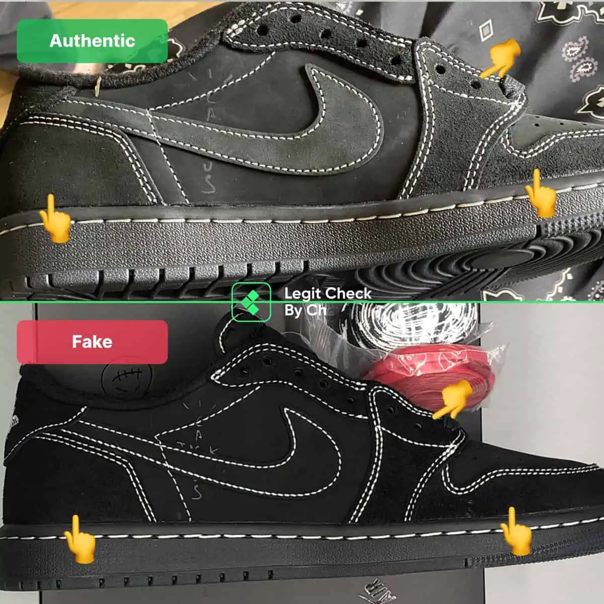 Legit check: Hướng dẫn phân biệt mẫu giày Travis Scott Air Jordan 1 Low Black Phantom thật hay giả Hinh anh 4: Legit check: Huong dan phan biet mau giay Travis Scott Air Jordan 1 Low Black Phantom that hay gia